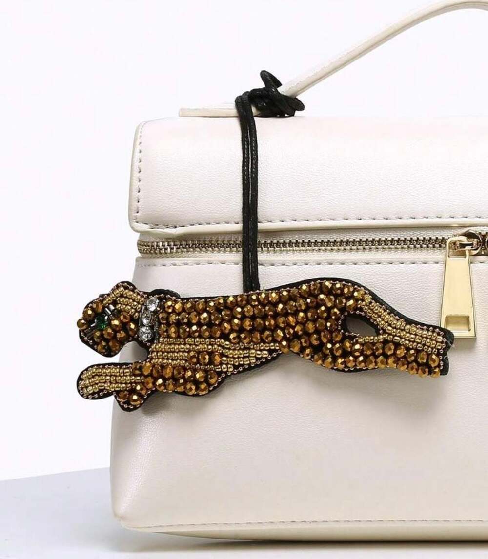 Handmade Beaded Desert Leopard Animal Bag Charm
